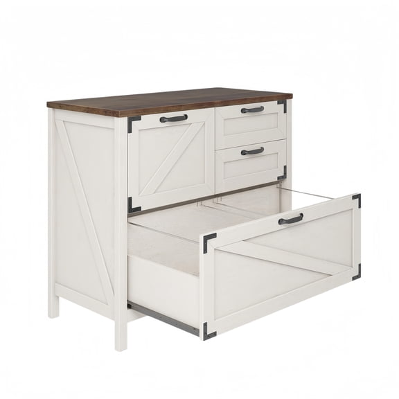 Vabches Large Lateral File Cabinet with 4 Drawers for Home Office, Wood Rustic Filing Cabinet Suitable for Letter/Legal/A4 Size Files, Printer Stand, White