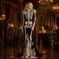 thumbnail image 3 of Women's Halloween Skeleton Costume, Gothic Witch Dress with Long Sleeves and Round Neck, Medieval Renaissance Cosplay Dress for Halloween Party, Costume Events & Themed Parties, 3 of 7
