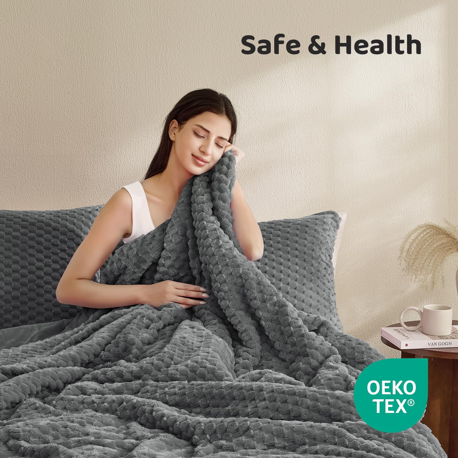 Petrichor Cozy Flannel Comforter Set, Warm and Soft Twin Size Quilt for Winter, 3 Piece Bedding Set with 2 Pillowcases, Gray