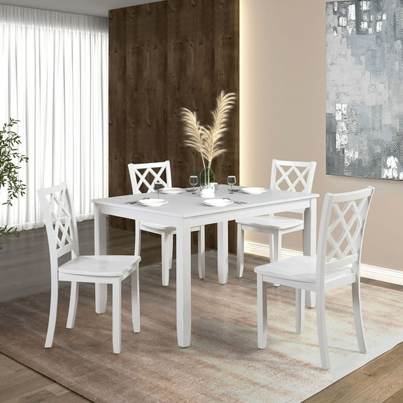 Furniture of America Exino 5-Piece Transitional Wood Indoor Dining Table Set, White