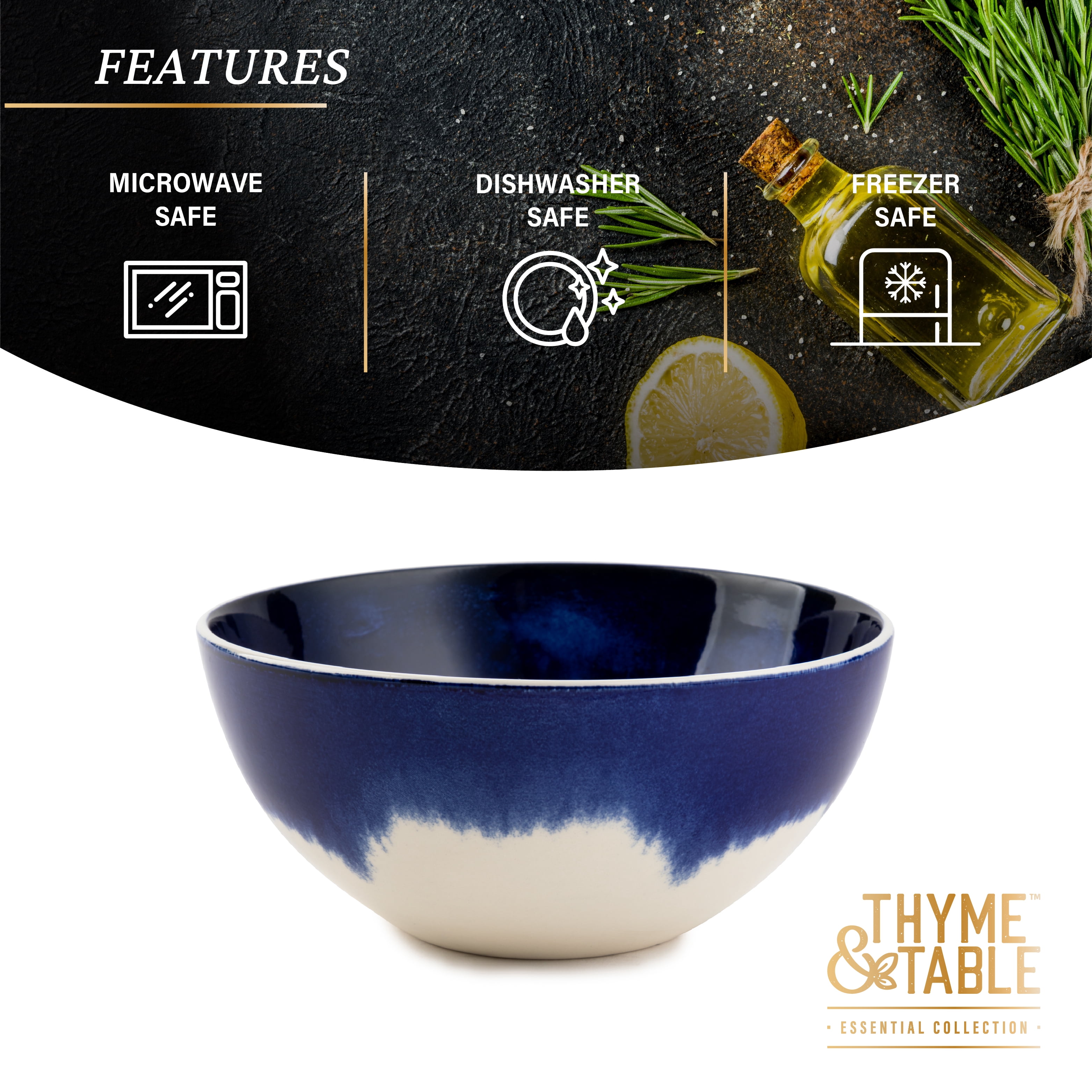 Thyme & Table Blue Drip Stoneware Large Round Bowl