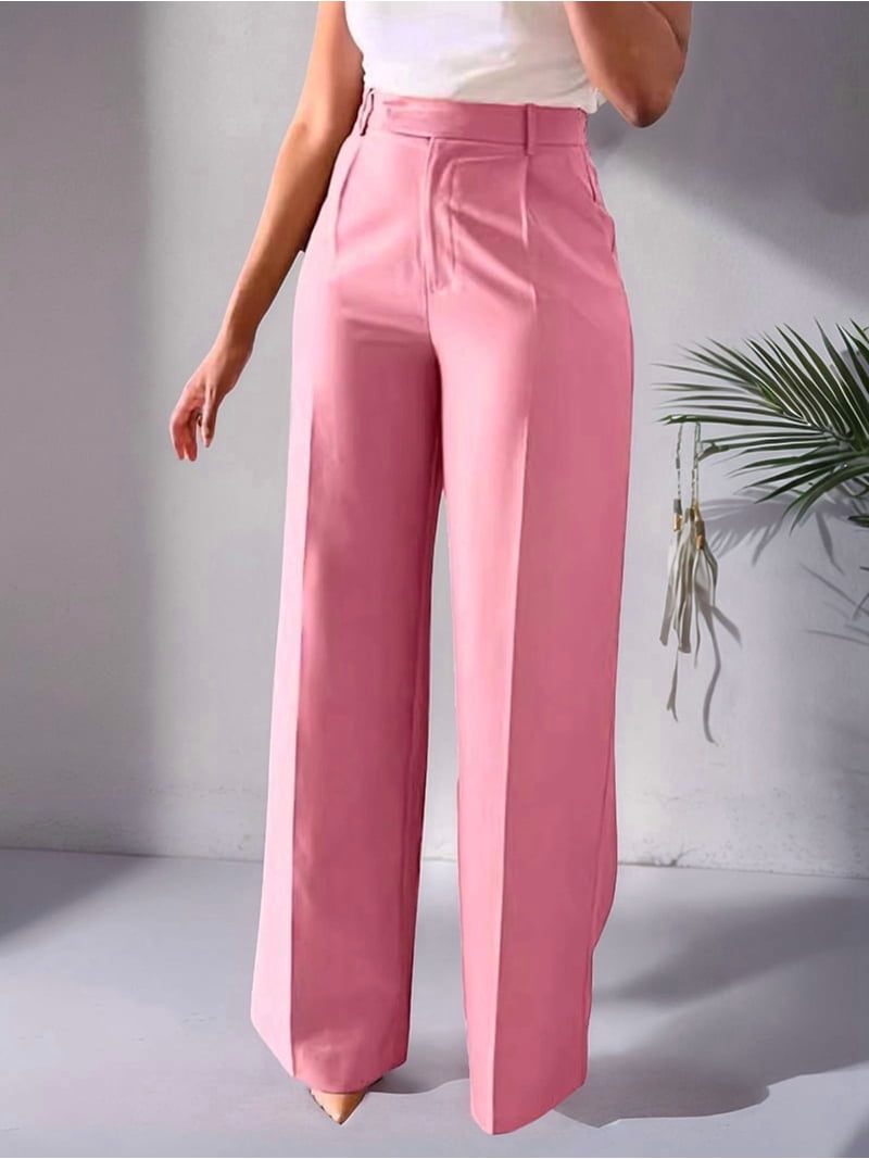 high waisted pink dress pants Pink Pleat Detail High Waist Crop Dress Pants