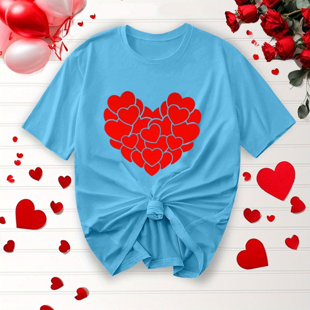 Offres de Vacances Iumwxz Chemises de la Saint-Valentin Tunique Plissée Décontractée Hauts de Sortie Blouse à Imprimé Cœur Col Rond Manches Courtes Tee Tops pour Dames Tendance Travail