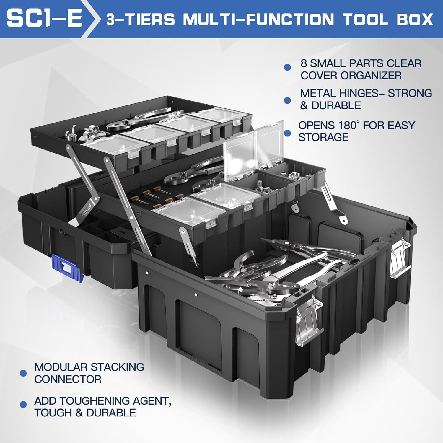 4-Tier Stackable Rolling Tool Box with Wheels, Modular Tool Organizer Toolbox with Drawers & Portable Storage System for Garage Home Workshop