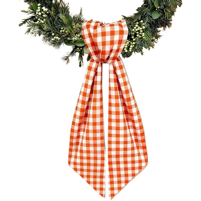 Personalized Wreath Sash for Front Door Decor, Custom Initial Plaid Ribbon Swag for Easter Spring Summer Holidays, Farmhouse Porch Entryway Home Decor, Green/Pink/Orange/Black/Blue Checkered