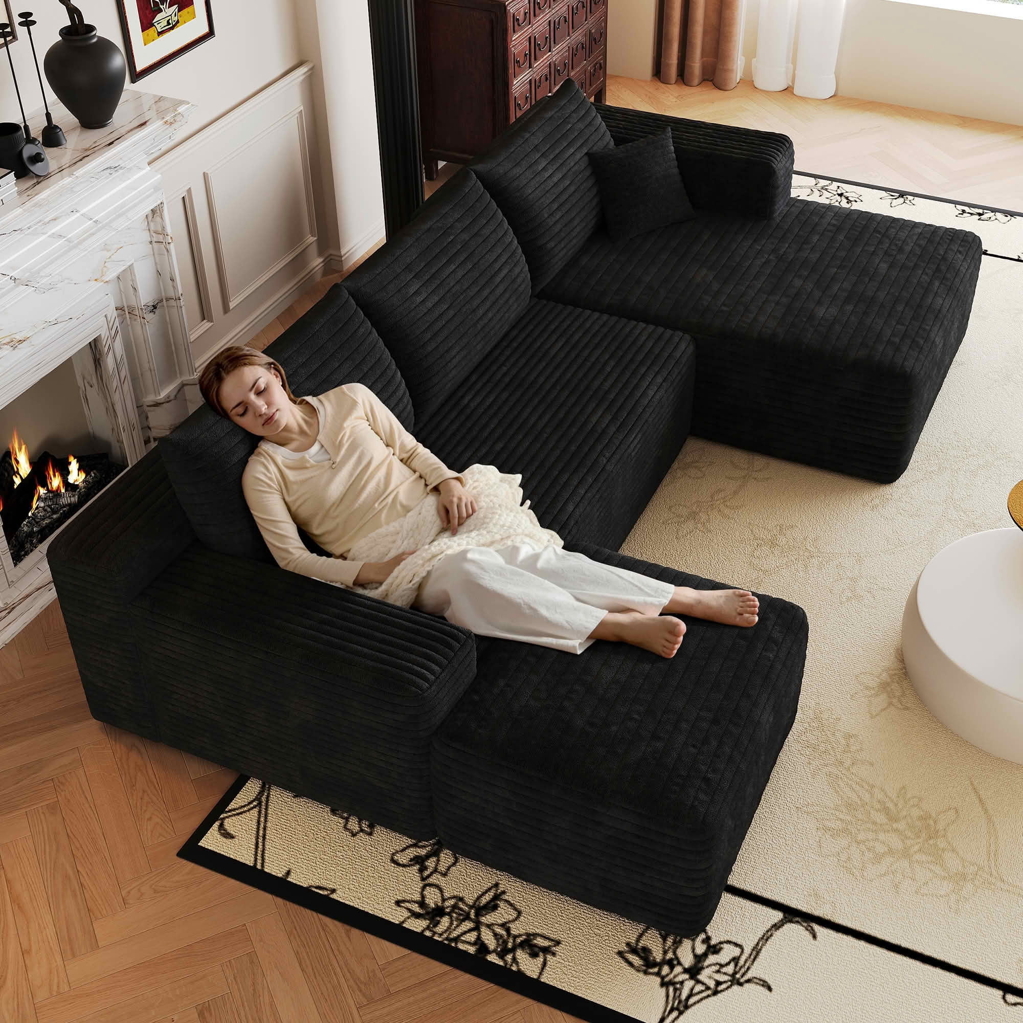 MAYEERTY 103 Inch Cloud L Shaped Sectional Sofa, Plush Corduroy Deep Seat Corner Couch, No Assembly Modern Minimalist Sofa for Living Room Apartment