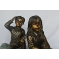 thumbnail image 4 of Young children and dog on a log bronze statue - Size: 40"L x 16"W x 24"H., 4 of 11