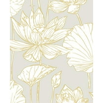 NextWall Lotus Floral Peel and Stick Wallpaper (Metallic Gold & Gray)