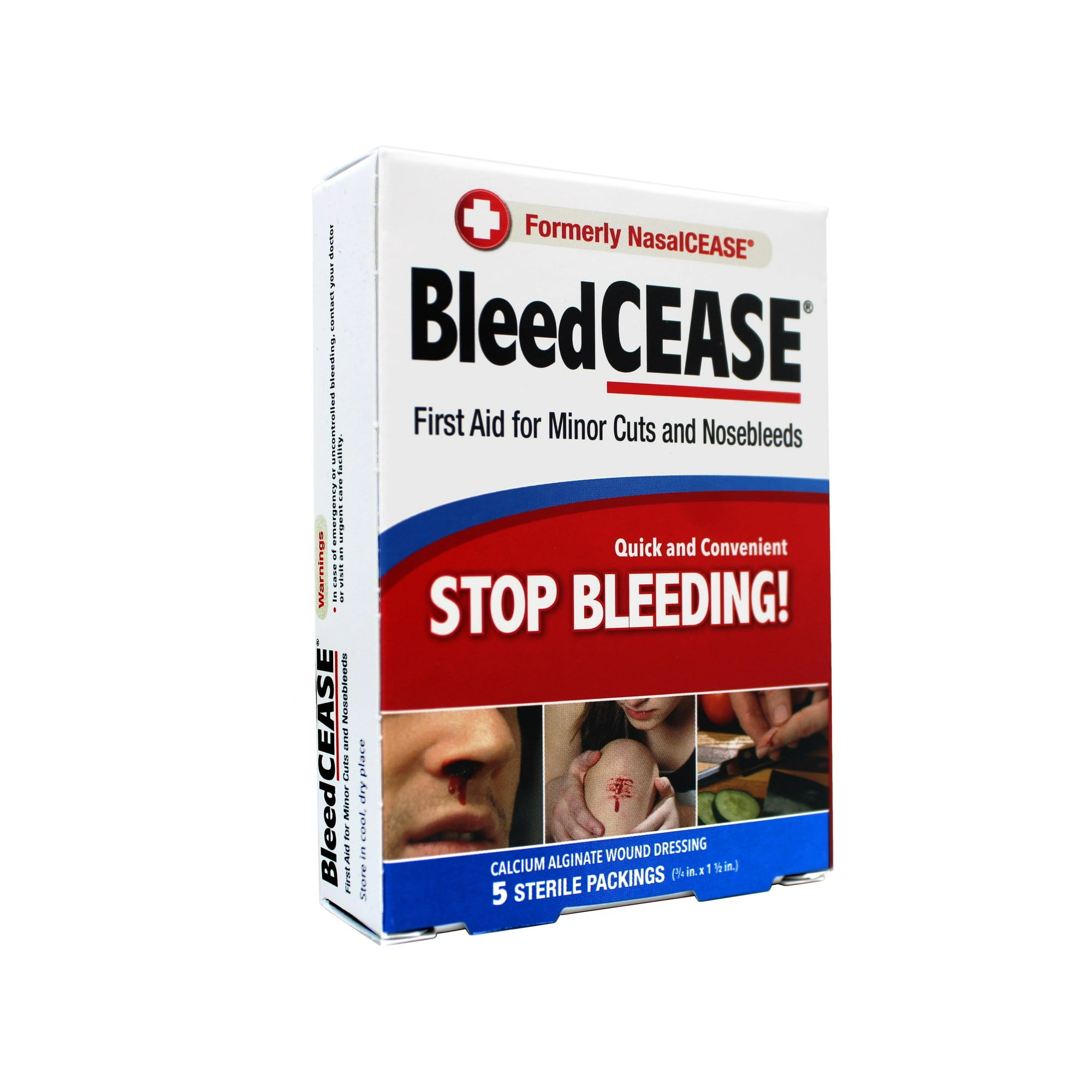 BleedCease Stop Bleeding First Aid for Cuts & Nosebleeds, 5 Sterile Packs Each
