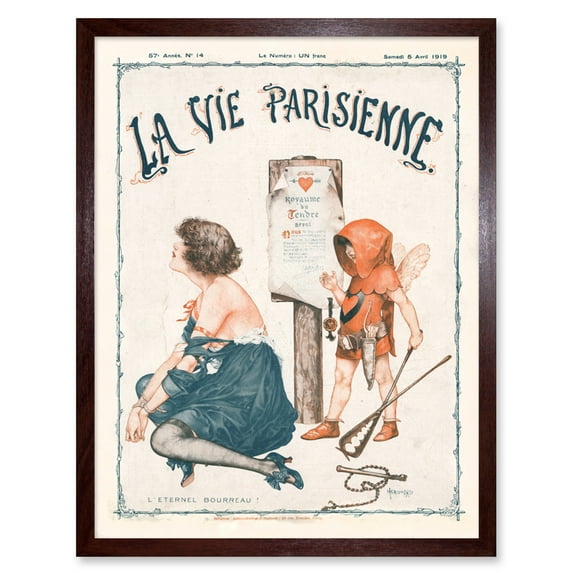 Vintage French Fashion La Vie Parisienne Heartbreak Cupid Love Magazine Cover Art Print Framed Poster Wall Decor 12x16 inch