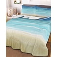thumbnail image 2 of Quilts Full Size, Summer Coastal Soft Comforter Bedding Set for Bed, Turquoise Ombre Beach Ocean Waves Lightweight Quilted Bedspread with Pillow Cover(2 Pieces) for All Season, 78x90 Inch, 2 of 6