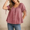 thumbnail image 3 of cocolona Womens Summer Plaid Tops Crew Neck Short Sleeve Tie Button Shirts Dressy Casual Loose Blouses, 3 of 6