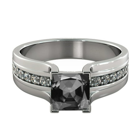 - 2.20 CTW 14K White Gold Black Diamond Ring with Diamonds Bridge Vintage Promise