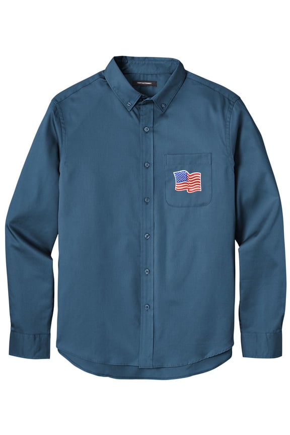 Men's US WAVING FLAG PATCH Twill Shirt with Pocket, Medium Regatta Blue