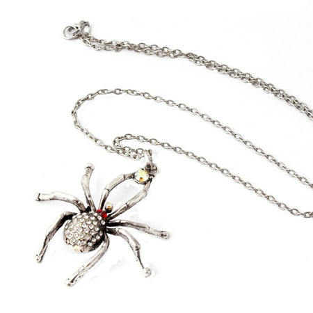 Large Silver Color Crystal Spider Necklace Antique Style Anti-Tarnish Woman Jewelry J-183