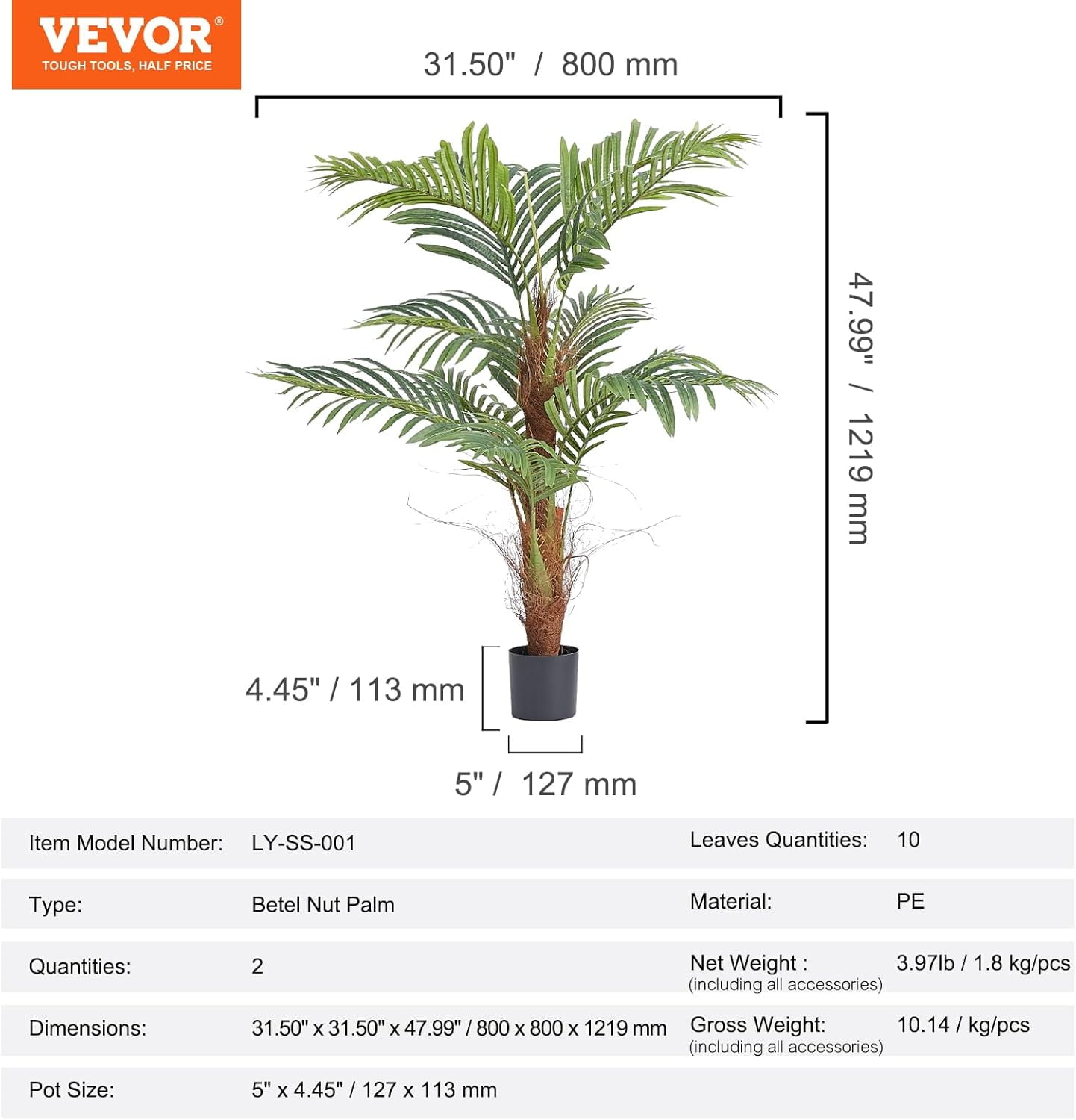 Artificial Palm Tree 4ft 2Pack Lifelike Faux Greenery with Moss Pot for Indoor Outdoor Living Room Office
