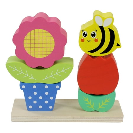 Spark Create Imagine Wooden Stacking Puzzle Bumble Bee and Flower, 18+months, Baby & Toddler Toys