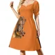 thumbnail image 4 of Vestido de manga corta con estampado de abejas y rayas negras y amarillas para mujer Vestido largo de verano para mujer, 4 of 8