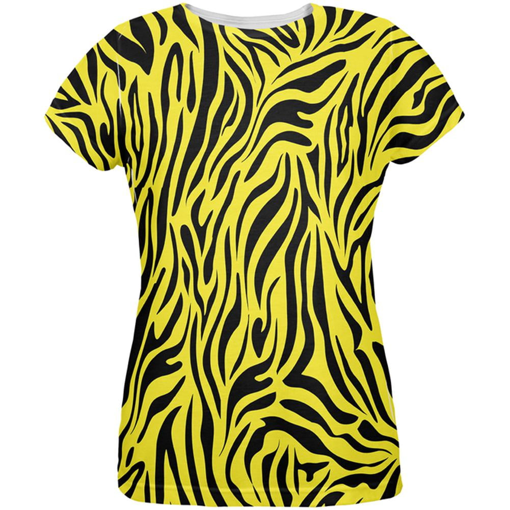 Zebra Print Yellow All Over Womens T-Shirt 