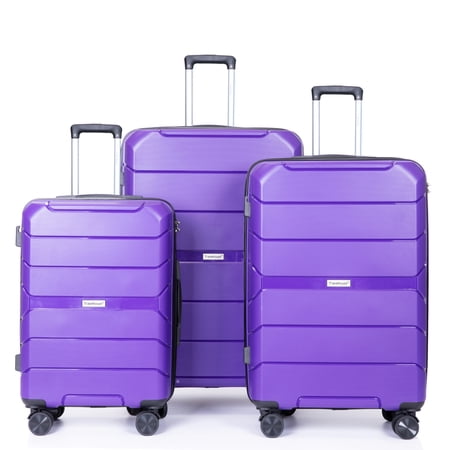 ZHYNNG Hardshell Suitcase Spinner Wheels PP Luggage Sets Lightweight Durable Suitcase with TSA Lock 3-Piece Set (20/24/28) Purple