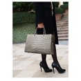 thumbnail image 3 of Genuine Cowhide Women Tote Bag, Glossy Crocodile Embossed Metal-Ring Top-Handle Crossbody Purse, 3 of 4