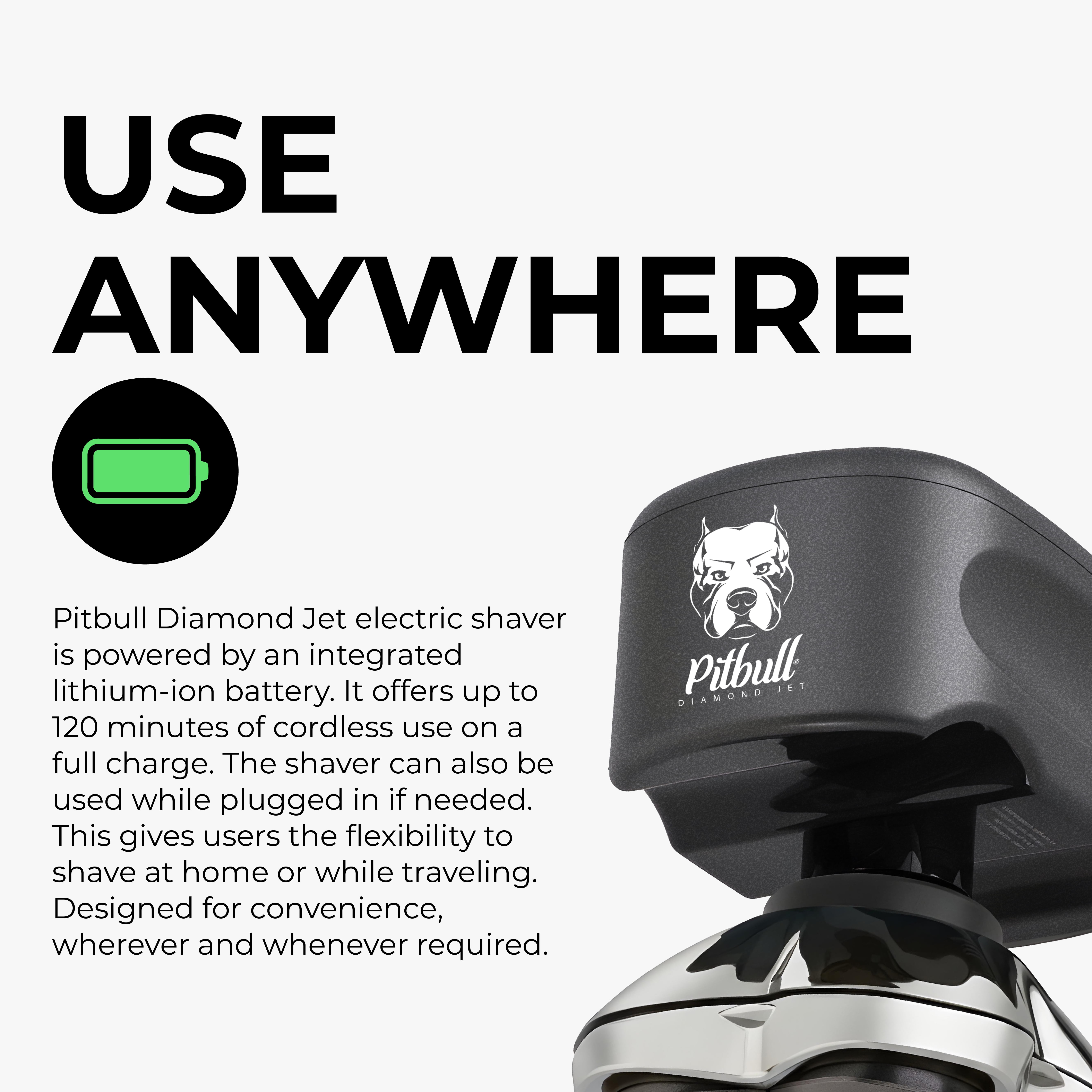 Skull Shaver Pitbull Diamond Jet – Cordless Electric Head Shaver with Turbo Mode, PRO Blades, Travel Case & Baby Beast Trimmer 3SUM | IPX7 waterproof – Premium Gift for Men