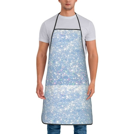 

Uemuo White Bule Glitter Printed Bib Apron Adjustable Water and Oil Resistant Cooking Kitchen Chef Apron for Women Men