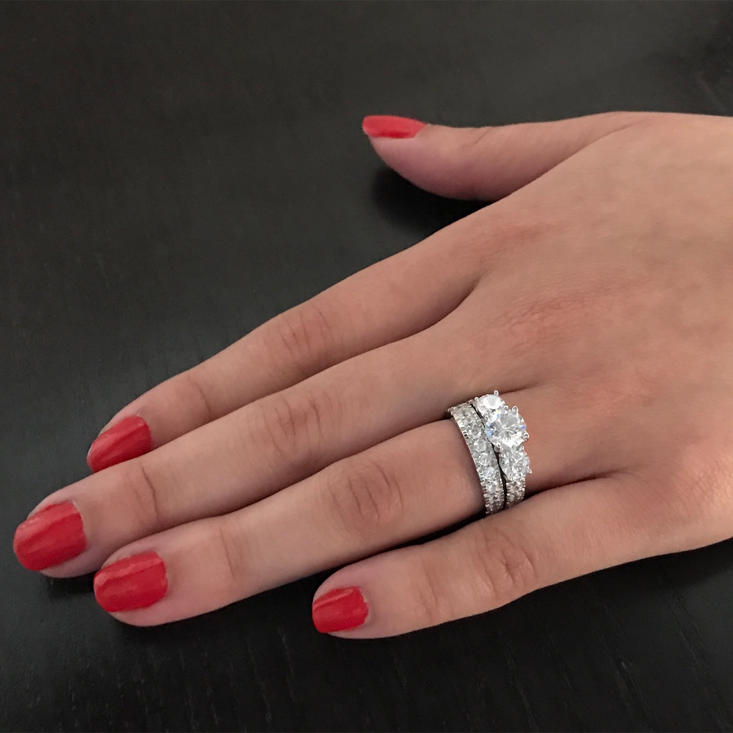 Women's Sterling Silver Past Present Future Bridal Set Engagement