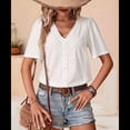 thumbnail image 4 of Blusas Informales de Negocios para Mujer, Blusas Elegantes de Trabajo, Atuendo de Verano, Moda 2025, Camiseta de Corta con Cuello en V, , Talla XL, 4 of 10