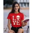 thumbnail image 2 of Love Skull Couples Halloween Gothic Costume Skeleton Head Women's T-shirt, L, Red, 2 of 6