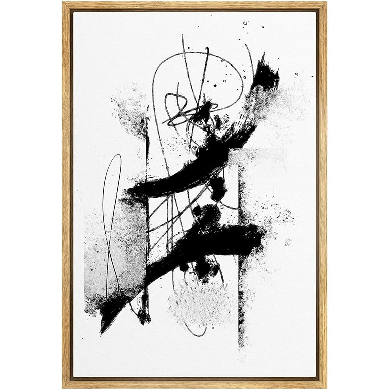 PixonSign Framed Canvas Print Wall Art Lined Black Bushstrokes