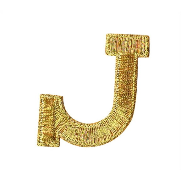 Alphabet Letter - J - Color Gold - 2" Block Style - Iron On Embroidered Applique Patch