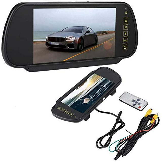 Oumij Monitor de Visualización Cámara de Coche 7 Pulgadas Coche Espejo Retrovisor LCD Oscurecimiento Automático Monitor Cámara de Visión Trasera con Soporte AV1 Interfaz de Video