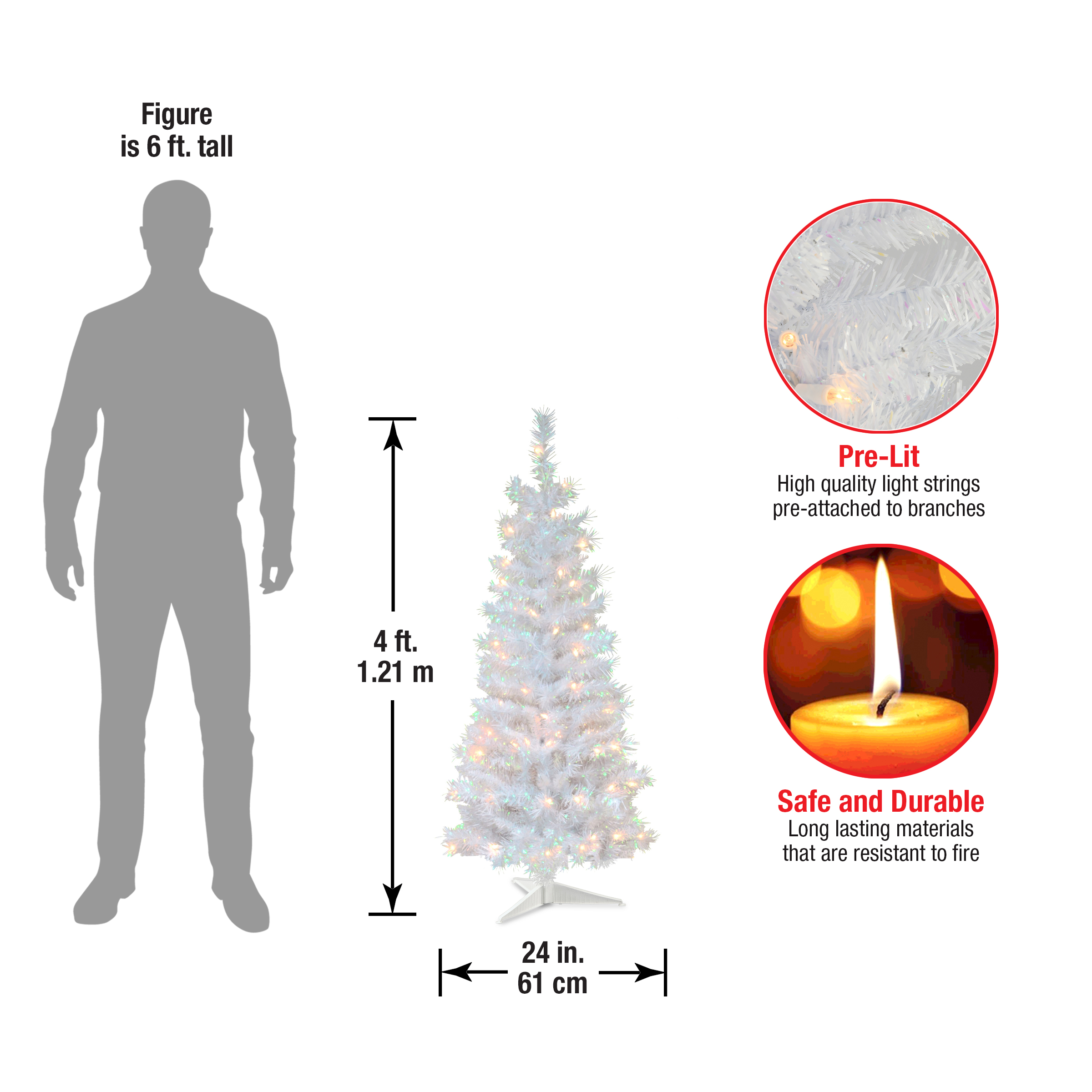 National Tree Company Pre-Lit Artificial Christmas Tree, White Tinsel, White Lights, Includes Stand, 4 feet - image 3 of 6