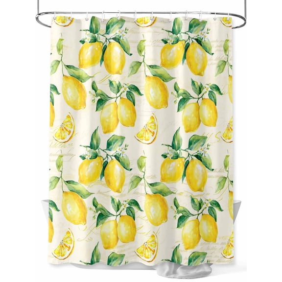 Shower Curtain Yellow Lemon Bathroom Curtains with Hooks, Waterproof Fabric Watercolor Fruit Leaves Bath Shower Curtains Set for Bathroom Bathtubs Decor 36x72 Inch