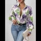 thumbnail image 4 of Camisas de Estilo Bohemio con Cuello en V, Botones y Mangas Largas con Estampado Floral para Mujer, para Otoño. Púrpura-Verde M, 4 of 9