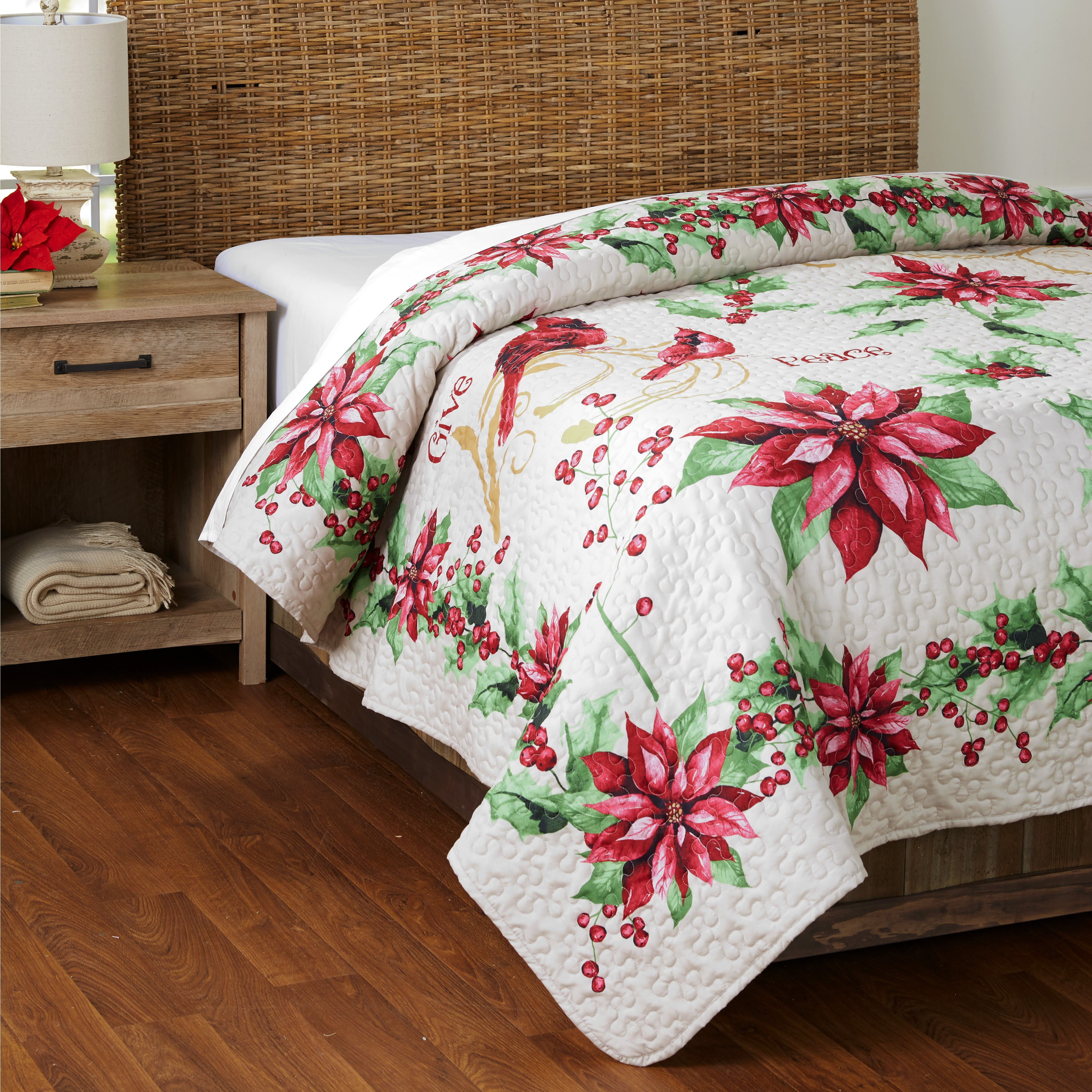 Cardinal Quilt with Floral, Farmhouse Pattern, Christmas ...
