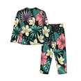 thumbnail image 2 of Kll Green Tropical Leaves Print Women'S Long Sleeve Pajamas With Pants Sleepwear Loungewear 2 Set-Medium, 2 of 9