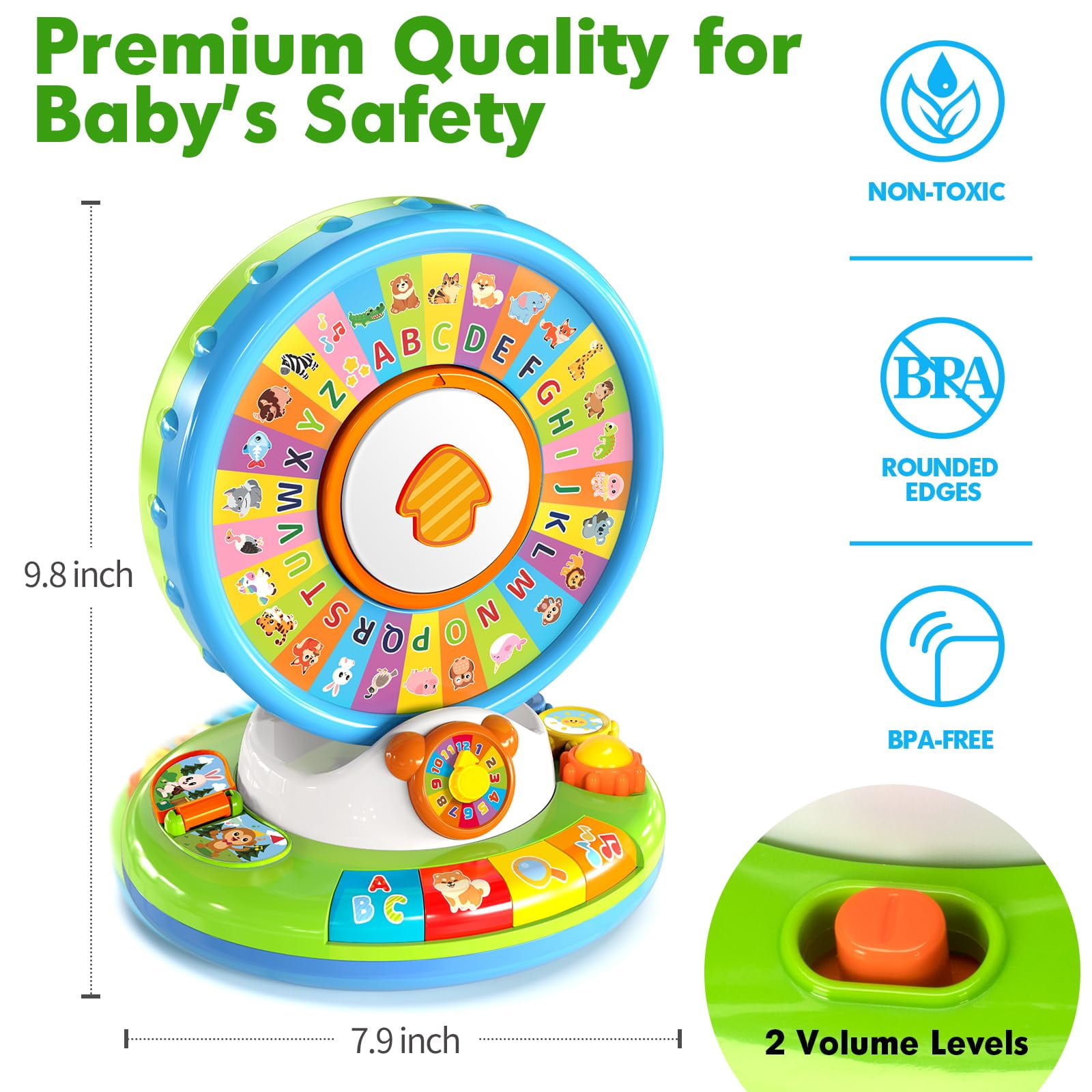 Toys for 1 2 3 Year Old Boy Girl, Musical Spin and Sing Alphabet Zoo, Learning Toys for Toddlers 1-3, Educational Interactive Toys, Christmas Birthday Gift for Baby Boys Girls Age 6-9-12-18 Months