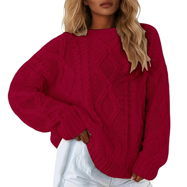 MIASHUI Tricot Décontracté Ample Couleur Unie Automne Hiver Col Rond, Fil Épais pour Femmes RD2,TG