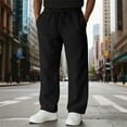 thumbnail image 6 of Linen Pants Men Straight Legs Elastic High Waist Pants Drawstring Casual Summer Beach Trousers with Pockets Black 2XL, 6 of 8