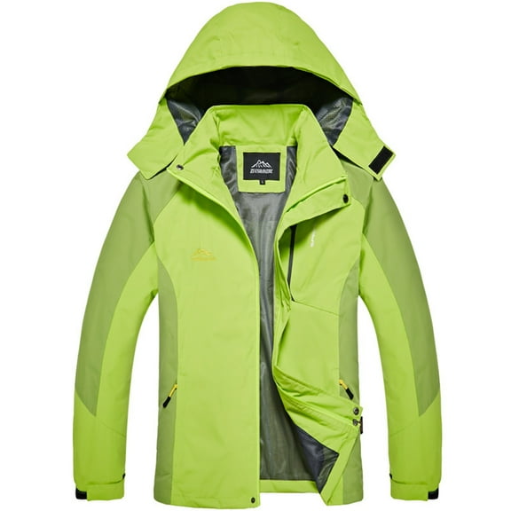 Hvyesh Mens Waterproof Jackets with Detachable Hood,Trendy Color Block Rain Jacket Lightweight Water Resistand Raincoat Full Zip Outdoor Coats Outerwear