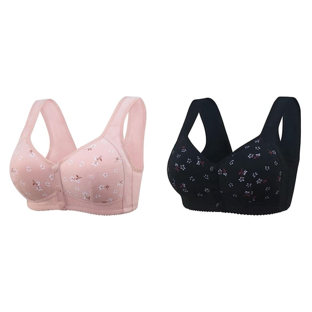 2 Pack(Black 1PCS & Pink 1PCS) Multipack Women Bra Set and Underwear Plus Women Lace Front Button Shaping Cup Adjustable Shoulder Strap Large Size Underwire Bra
