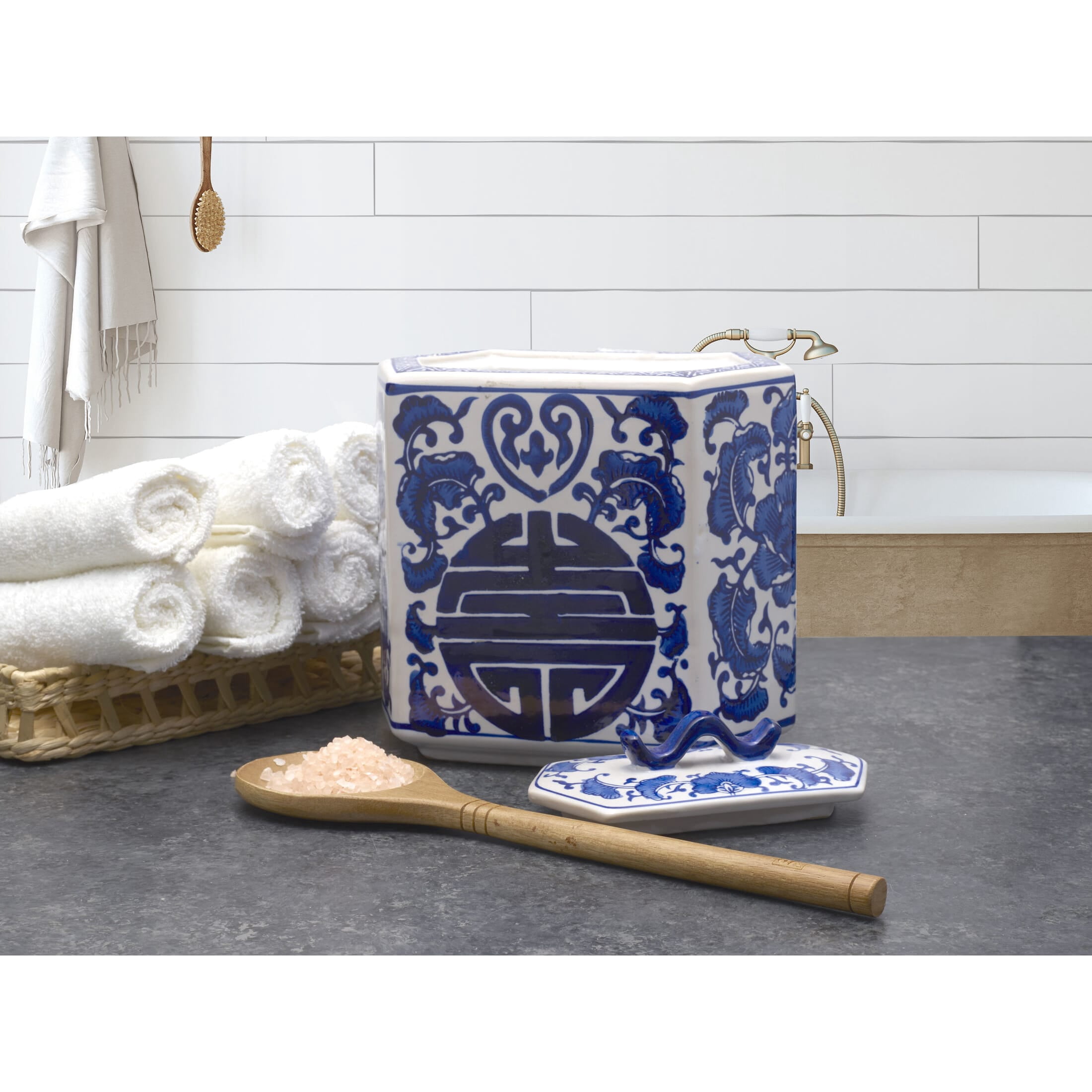Home Accents 8 inch Blue and White Ceramic Jar with Lid