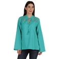 thumbnail image 1 of Moomaya Tunique Col Mandarin pour Femmes Manches Longues Été Coton Uni, 1 of 7