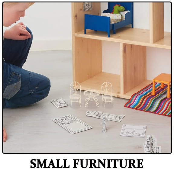 Dayesque Miniature Iron Table and Chairs Set for Dollhouse Kitchen, Small Doll Furniture Ornament, 1 Complete Set