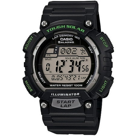 - Men's Solar Powered Runner Watch with Black Resin Strap with Yellow Accents