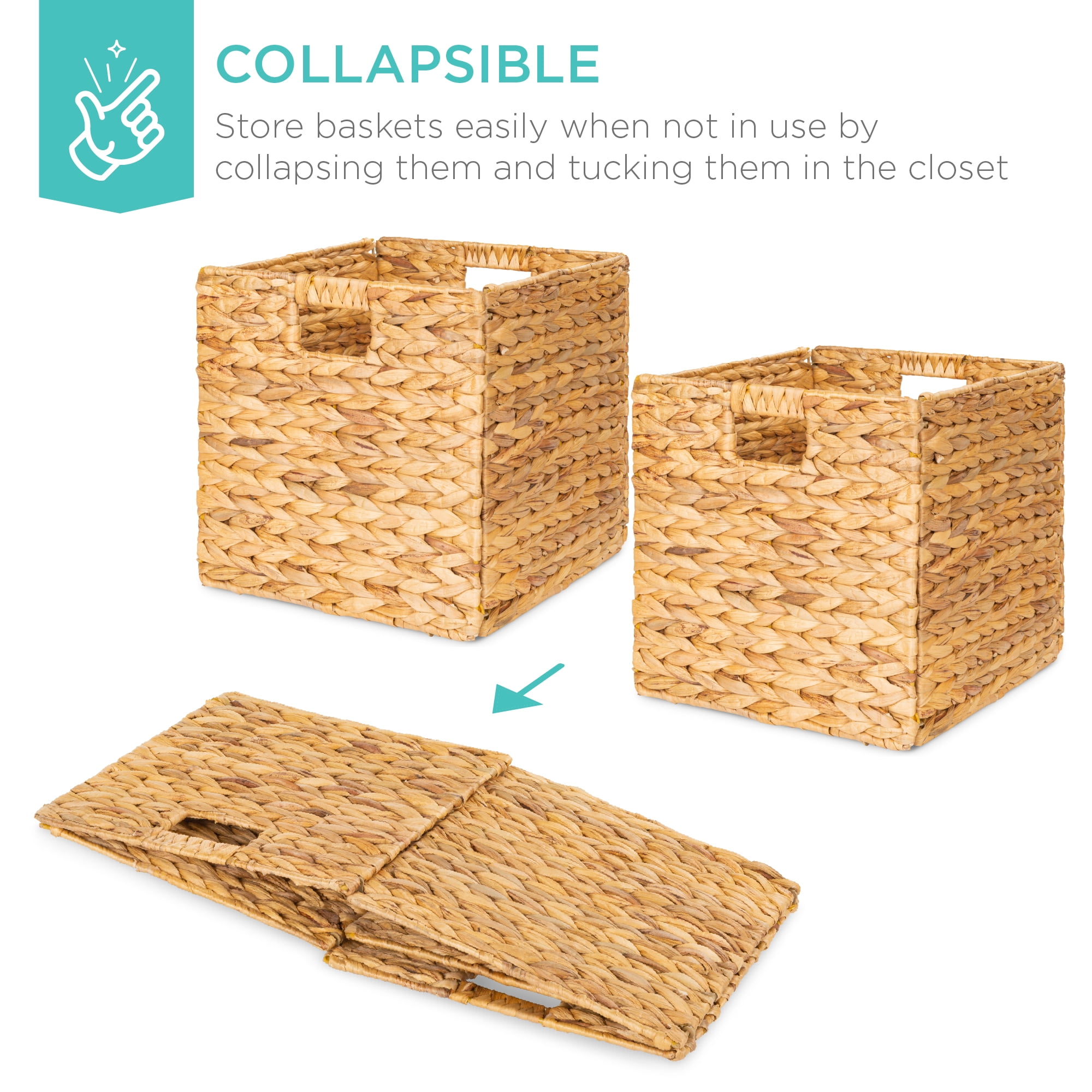 Best Choice Products 13x13in Hyacinth Storage Baskets, Set of 5 Multipurpose Collapsible Organizers - Natural