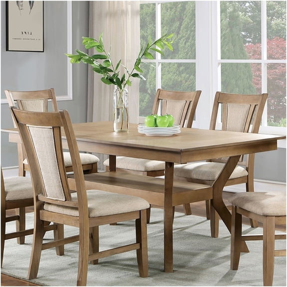 Natural Tone Modern Dining Table with Open Shelf, Rectangular Kitchen Table for Dining Room, Contemporary Solid Wood Design