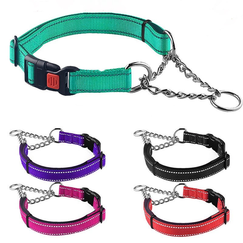 Martingale Dog Collars, Reflective Nylon Collar with Stainless Steel Chain, Adjustable Walking Training Dog Collars with Quick Release Buckle, Suitable for Small Medium Large Dogs